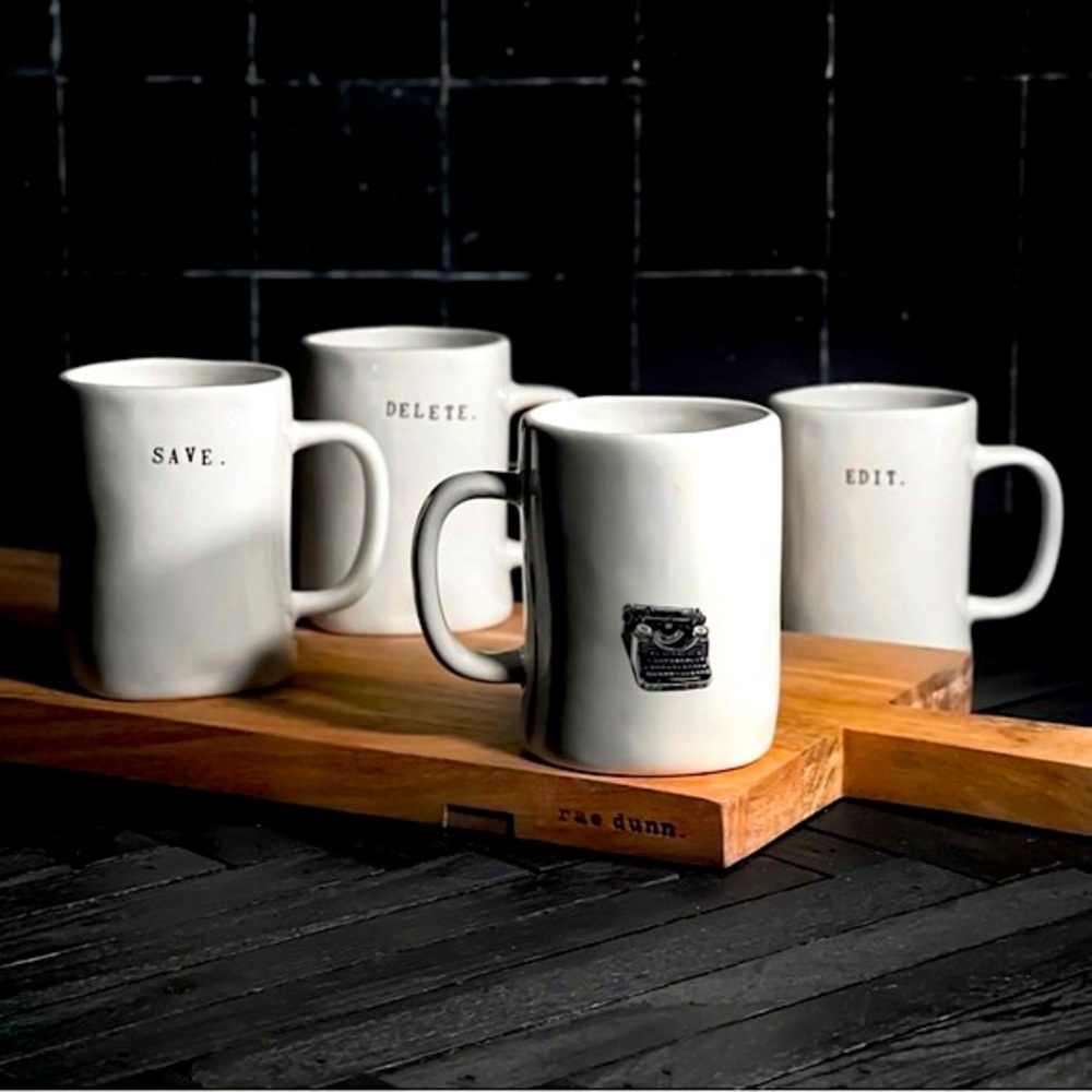 NEW! SET OF 4 RAE DUNN CLASSIC BOUTIQUE COLLECTION TYPSET OFFICE TYPEWRITER